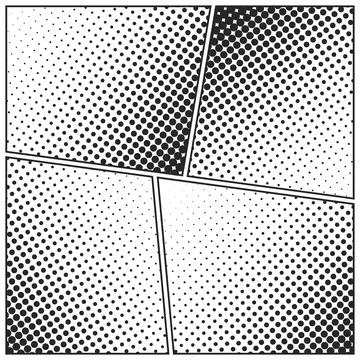 Cartoon comic backgrounds set. Comics book black and white poster with halftone Stock Illustration