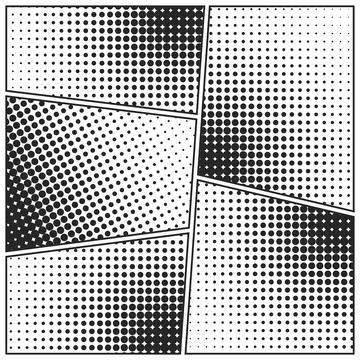 Cartoon comic backgrounds set. Comics book black and white poster with halftone Stock Illustration
