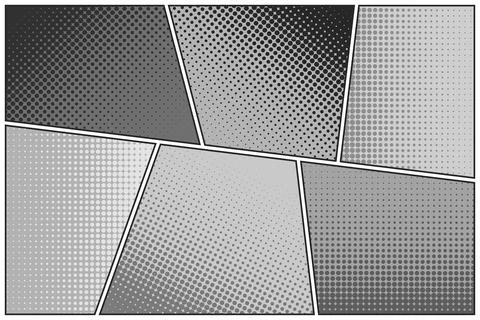 Cartoon comic backgrounds set. Comics book black and white poster with halftone イラスト素材