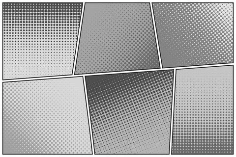 Cartoon comic backgrounds set. Comics book black and white poster with halftone Illustrazione stock