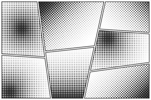Cartoon comic backgrounds set. Comics book black and white poster with halftone Stock Illustration