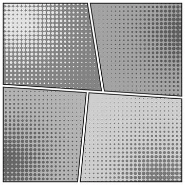 Cartoon comic backgrounds set. Comics book black and white poster with halftone Stock Illustration