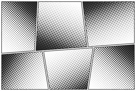 Cartoon comic backgrounds set. Comics book black and white poster with halftone Stock Illustration