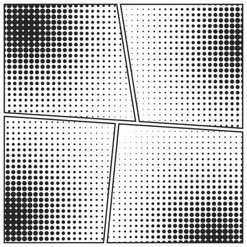 Cartoon comic backgrounds set. Comics book black and white poster with halftone Stock Illustration
