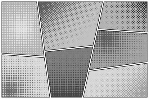 Cartoon comic backgrounds set. Comics book black and white poster with halftone イラスト素材