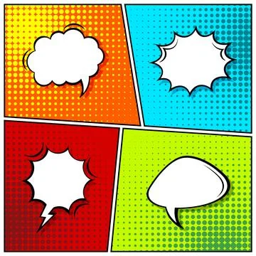 Cartoon comic backgrounds set. Speech bubble. Comics book colorful poster with Stock Illustration