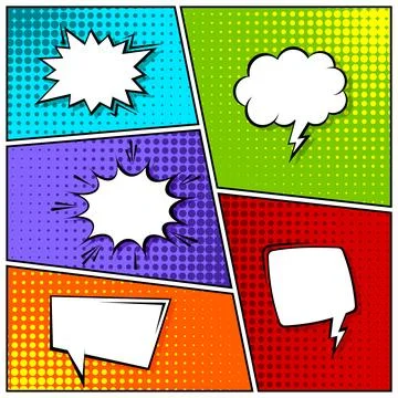 Cartoon comic backgrounds set. Speech bubble. Comics book colorful poster with Stock Illustration