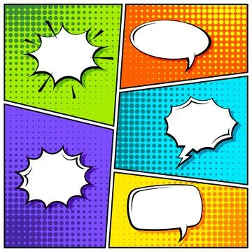 Cartoon comic backgrounds set. Speech bubble. Comics book colorful poster with Stock Illustration