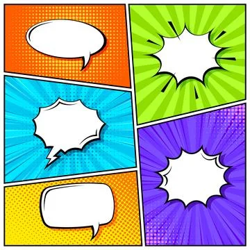 Cartoon comic backgrounds set. Speech bubble. Comics book colorful poster with Stock Illustration