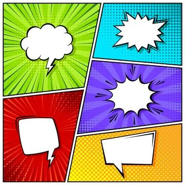Cartoon comic backgrounds set. Speech bubble. Comics book colorful poster with Stock Illustration