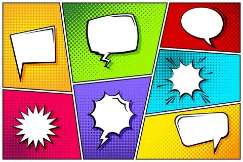 Cartoon comic backgrounds set. Speech bubble. Comics book colorful poster with Illustrazione stock