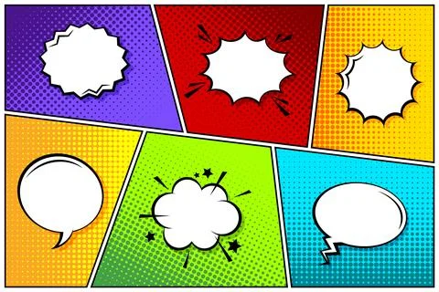 Cartoon comic backgrounds set. Speech bubble. Comics book colorful poster with Illustrazione stock
