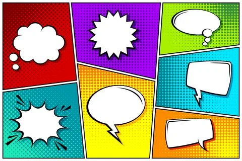 Cartoon comic backgrounds set. Speech bubble. Comics book colorful poster with Stock Illustration