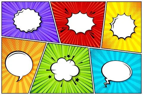 Cartoon comic backgrounds set. Speech bubble. Comics book colorful poster with イラスト素材