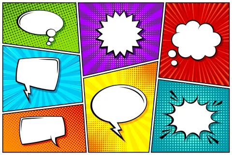 Cartoon comic backgrounds set. Speech bubble. Comics book colorful poster with Stock Illustration