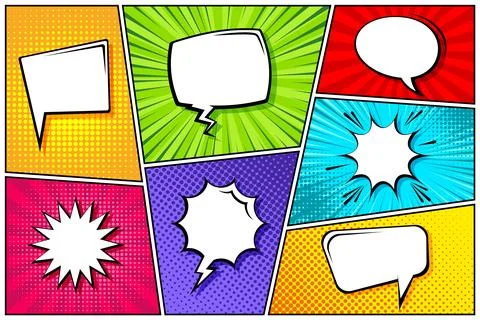 Cartoon comic backgrounds set. Speech bubble. Comics book colorful poster with Stock Illustration