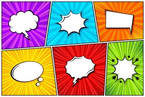 Cartoon comic backgrounds set. Speech bubble. Comics book colorful poster with Illustrazione stock