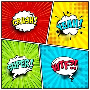 Cartoon comic backgrounds set. Speech bubble. Comics book colorful poster with Stock Illustration