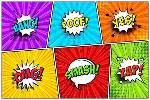 Cartoon comic backgrounds set. Speech bubble. Comics book colorful poster with Stock Illustration