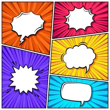 Cartoon comic backgrounds set. Speech bubble. Comics book colorful poster with Stock Illustration