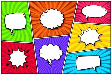Cartoon comic backgrounds set. Speech bubble. Comics book colorful poster with Stock Illustration