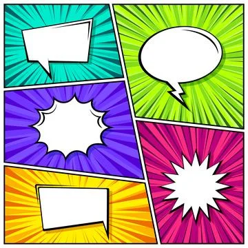 Cartoon comic backgrounds set. Speech bubble. Comics book colorful poster with Stock Illustration