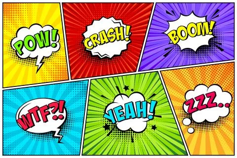 Cartoon comic backgrounds set. Speech bubble. Comics book colorful poster with 스톡 일러스트
