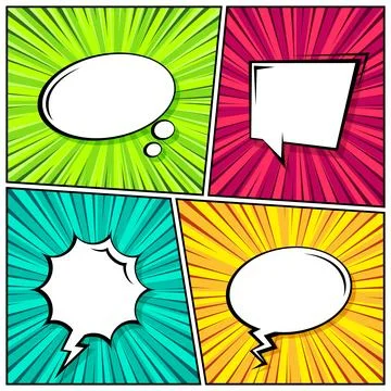 Cartoon comic backgrounds set. Speech bubble. Comics book colorful poster with Stock Illustration