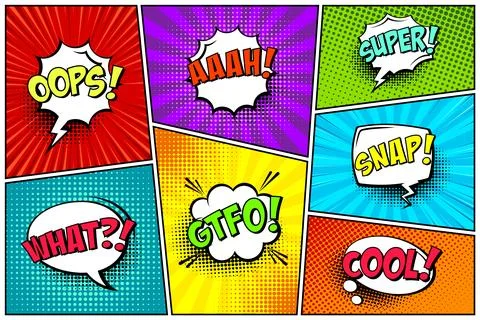 Cartoon comic backgrounds set. Speech bubble. Comics book colorful poster with Stock Illustration