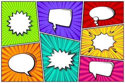 Cartoon comic backgrounds set. Speech bubble. Comics book colorful poster with Stock Illustration