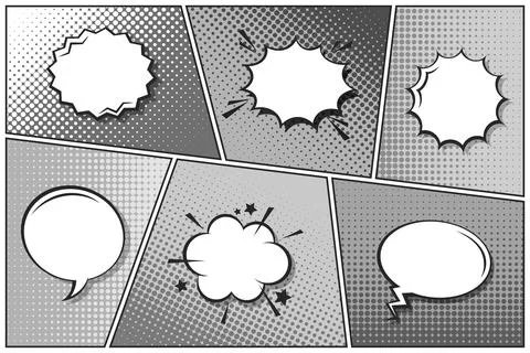 Cartoon comic backgrounds set. Speech bubble. Comics book black and white poster 스톡 일러스트