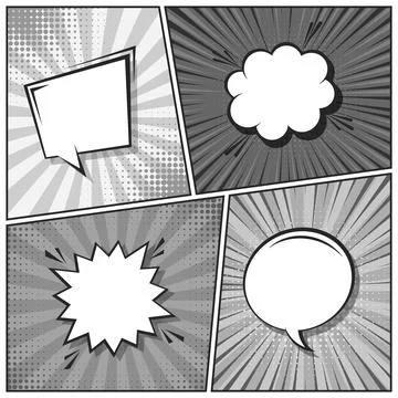 Cartoon comic backgrounds set. Speech bubble. Comics book black and white poster Illustrazione stock