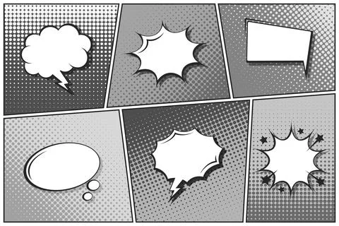 Cartoon comic backgrounds set. Speech bubble. Comics book black and white poster Stock Illustration