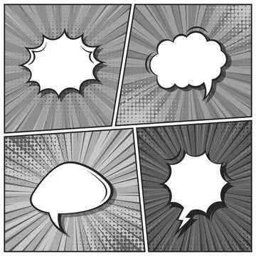 Cartoon comic backgrounds set. Speech bubble. Comics book black and white poster イラスト素材