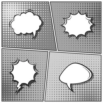 Cartoon comic backgrounds set. Speech bubble. Comics book black and white poster Stock Illustration
