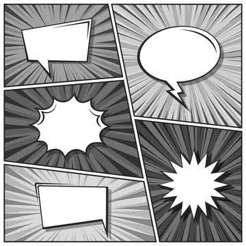 Cartoon comic backgrounds set. Speech bubble. Comics book black and white poster Stock Illustration