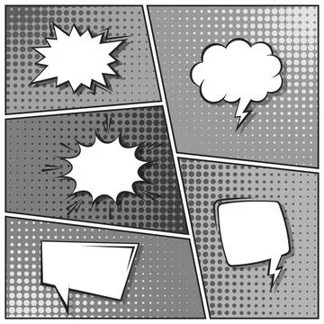 Cartoon comic backgrounds set. Speech bubble. Comics book black and white poster 스톡 일러스트
