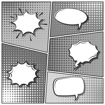 Cartoon comic backgrounds set. Speech bubble. Comics book black and white poster Stock Illustration