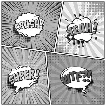 Cartoon comic backgrounds set. Speech bubble. Comics book black and white poster Illustrazione stock