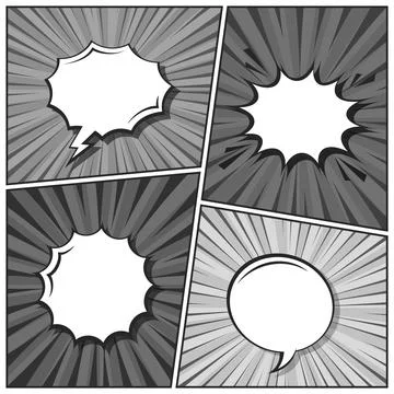 Cartoon comic backgrounds set. Speech bubble. Comics book black and white poster Stock Illustration