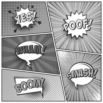 Cartoon comic backgrounds set. Speech bubble. Comics book black and white poster 스톡 일러스트