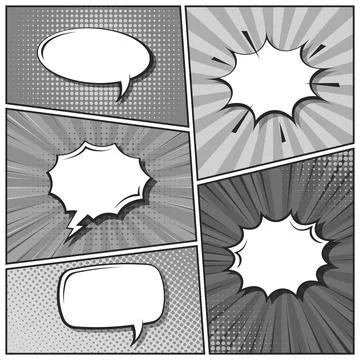 Cartoon comic backgrounds set. Speech bubble. Comics book black and white poster 스톡 일러스트