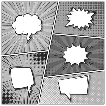 Cartoon comic backgrounds set. Speech bubble. Comics book black and white poster イラスト素材
