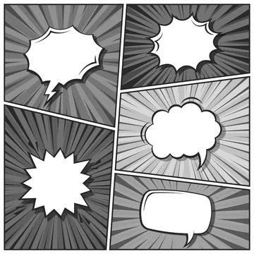 Cartoon comic backgrounds set. Speech bubble. Comics book black and white poster Illustrazione stock
