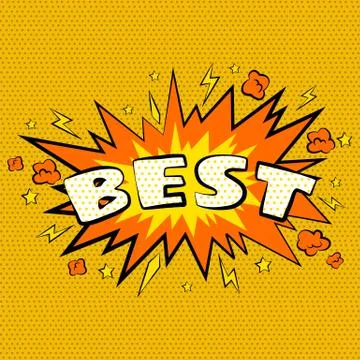 Cartoon comic best bubbles labels with text and elements with halftone shadows Stock Illustration