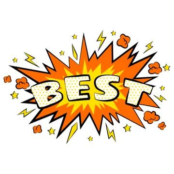 Cartoon comic best bubbles labels with text and elements with halftone shadows Stock Illustration