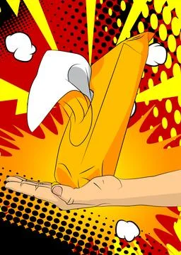 Cartoon, comic book human hands holding Wet Wipe. Retro vector comics pop a.. Stock-Illustration