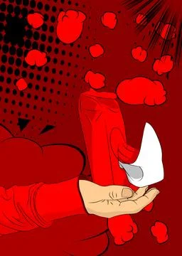 Cartoon, comic book human hands holding Wet Wipe. Retro vector comics pop a.. Stock-Illustration