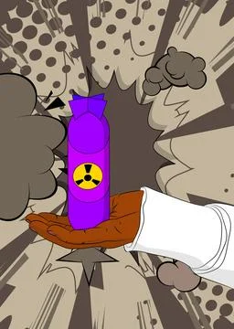Cartoon, comic book human hands holding Missile bomb. Retro vector comics p.. Stock Illustration