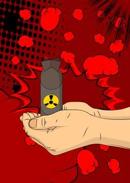 Cartoon, comic book human hands holding Missile bomb. Retro vector comics p.. イラスト素材